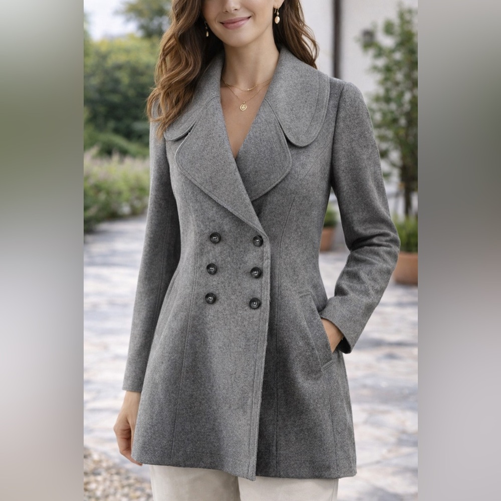 Juicy Couture Gray Wool Cashmere Coat Double Breasted Peacoat Small Chic Y2K